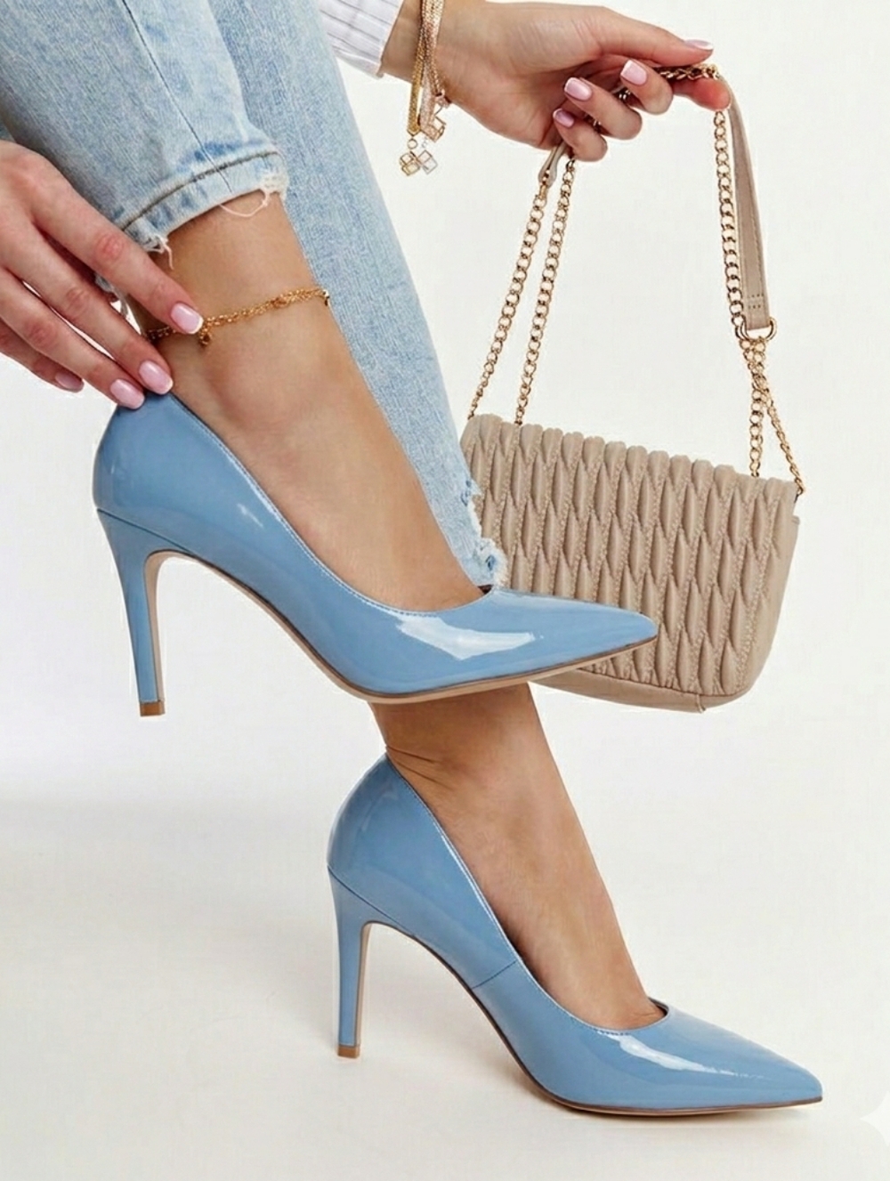Marc Fisher🦋Pastel Blue Patent Pointed Toe Silhouette Heels Pump